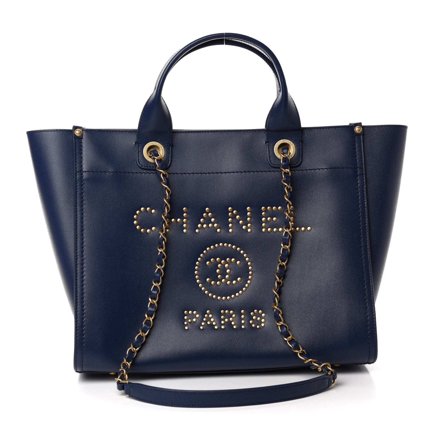 Chanel Caviar Small Studded Deauville Tote Navy 1 of 11