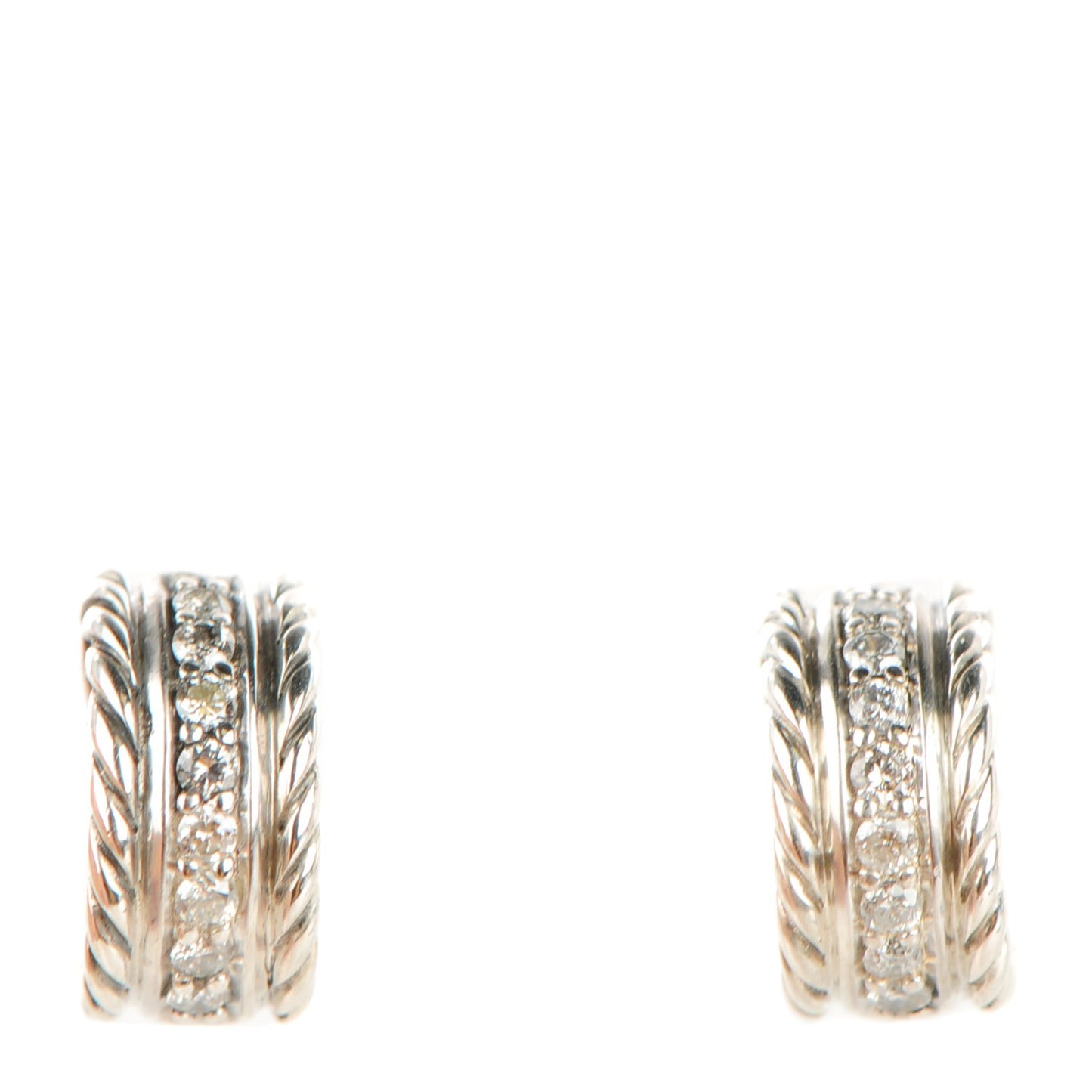 Sterling Silver Pave Diamond 12mm Extra Small Cable Classics Earrings