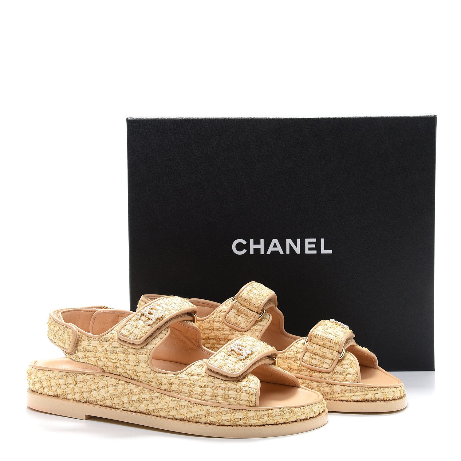 Chanel Braided Fabric Velcro Dad Sandals 38 Beige 9 of 9