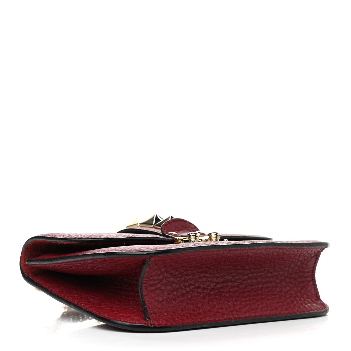 Pebbled Calfskin Small Glam Lock Rockstud Flap Red