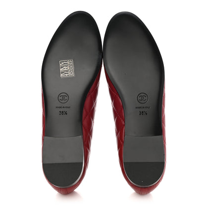 Chanel Lambskin Quilted CC Cap Toe Ballerina Flats 38.5 Dark Red 5 of 8