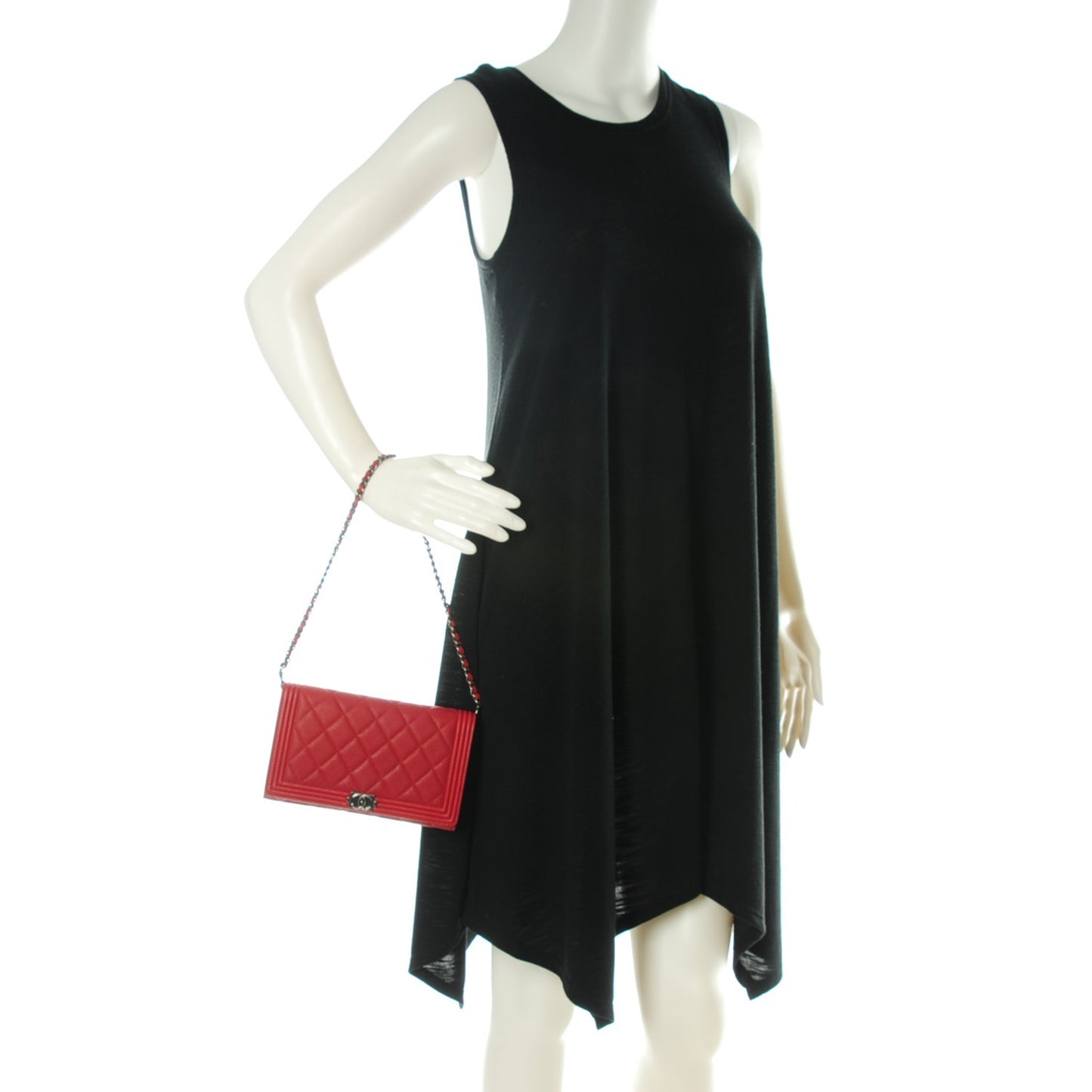 Caviar Quilted Boy Wallet On Removable Chain WOC Red