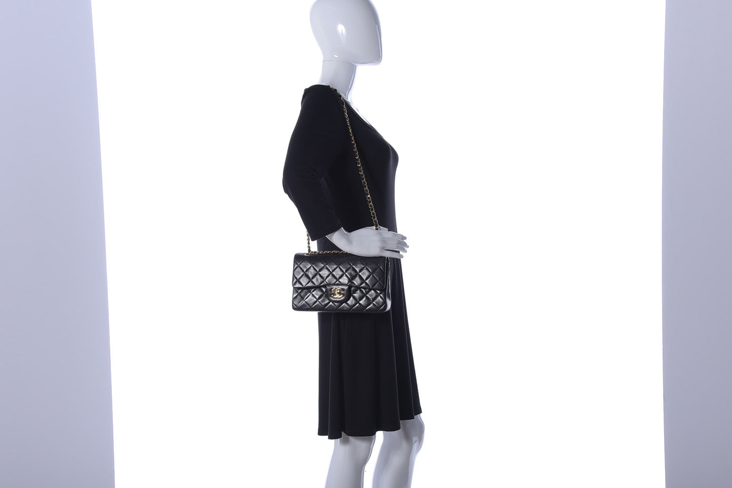 Lambskin Quilted Small Double Flap Black