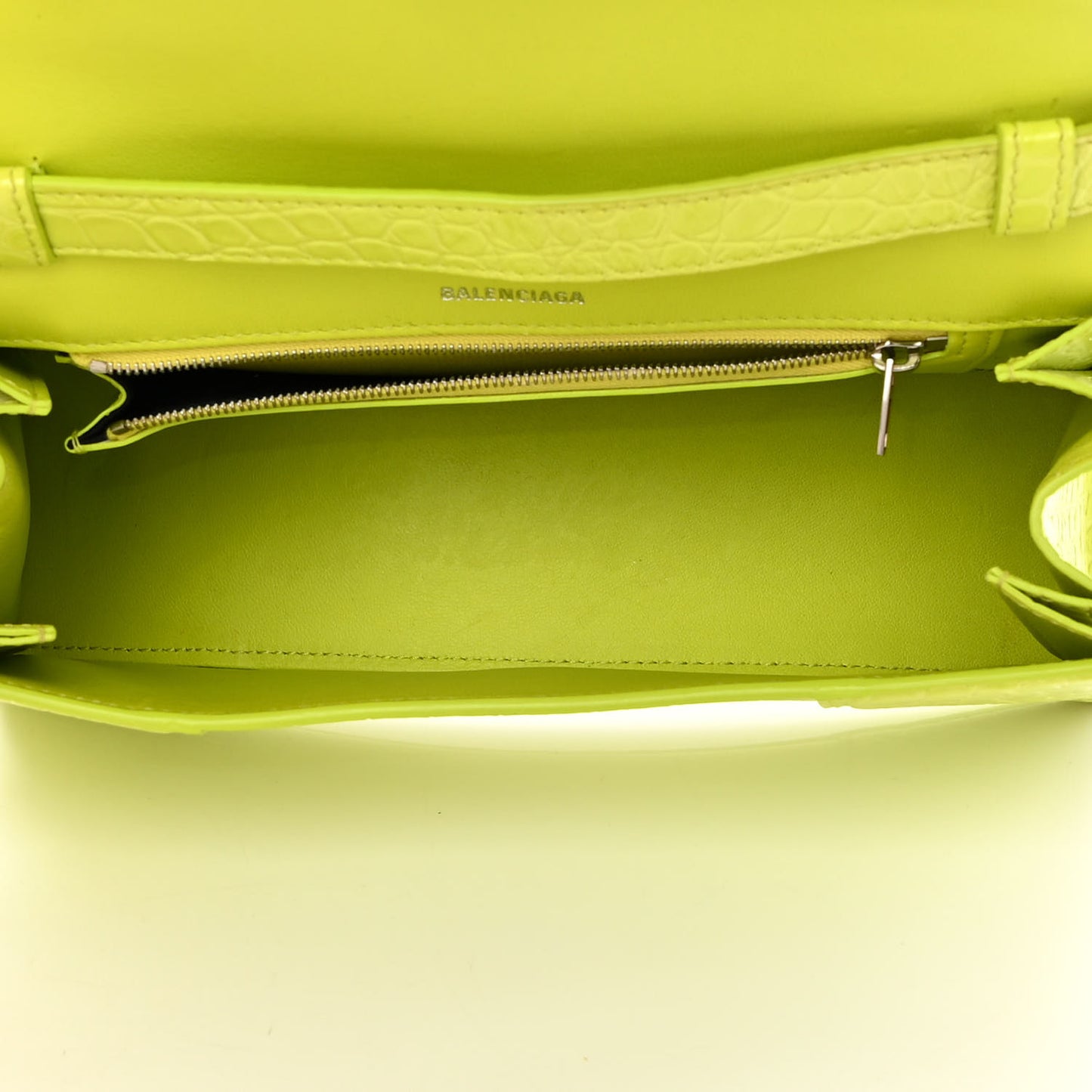 Shiny Calfskin Crocodile Embossed Small Hourglass Sling Shoulder Bag Lime