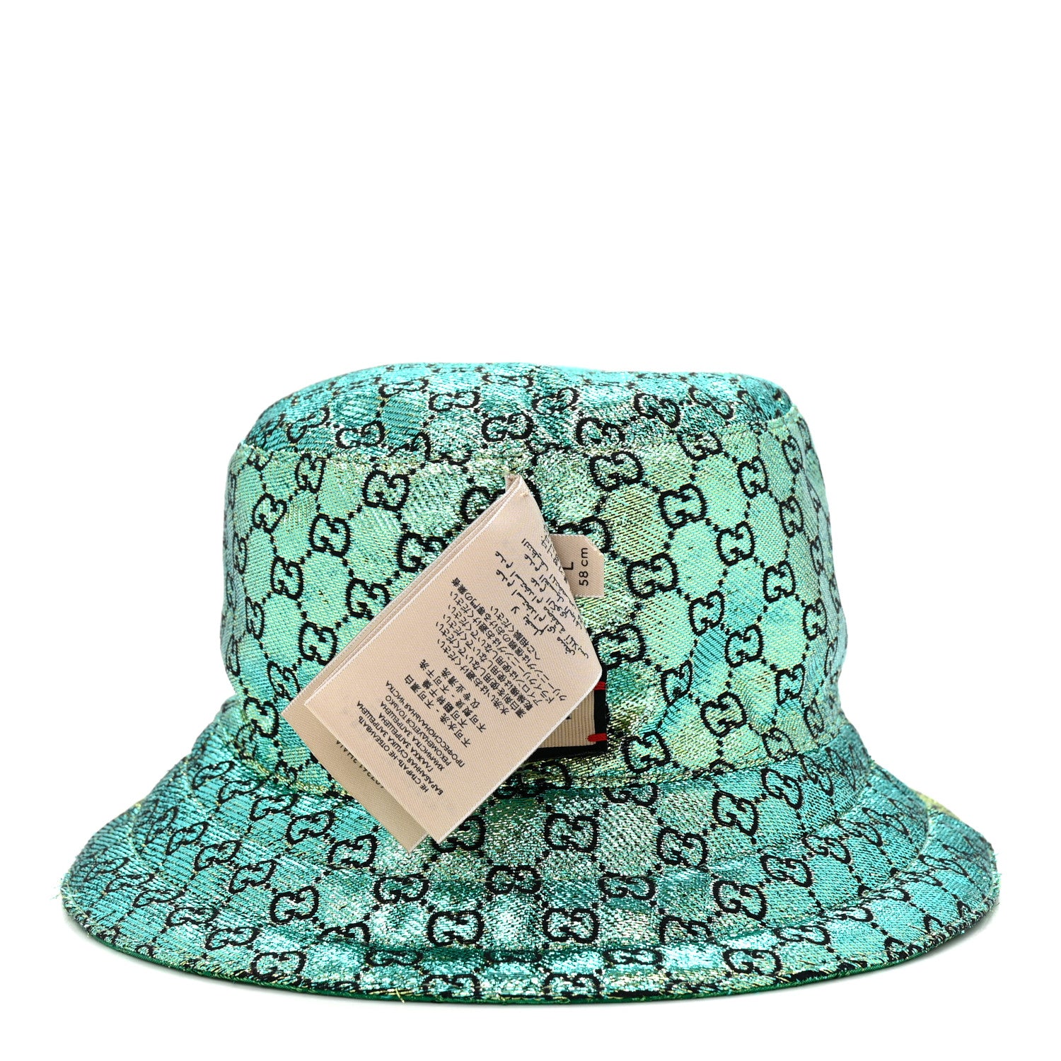 Gucci Canvas Lame GG Monogram Reversible Bucket Hat L Green 11 of 15