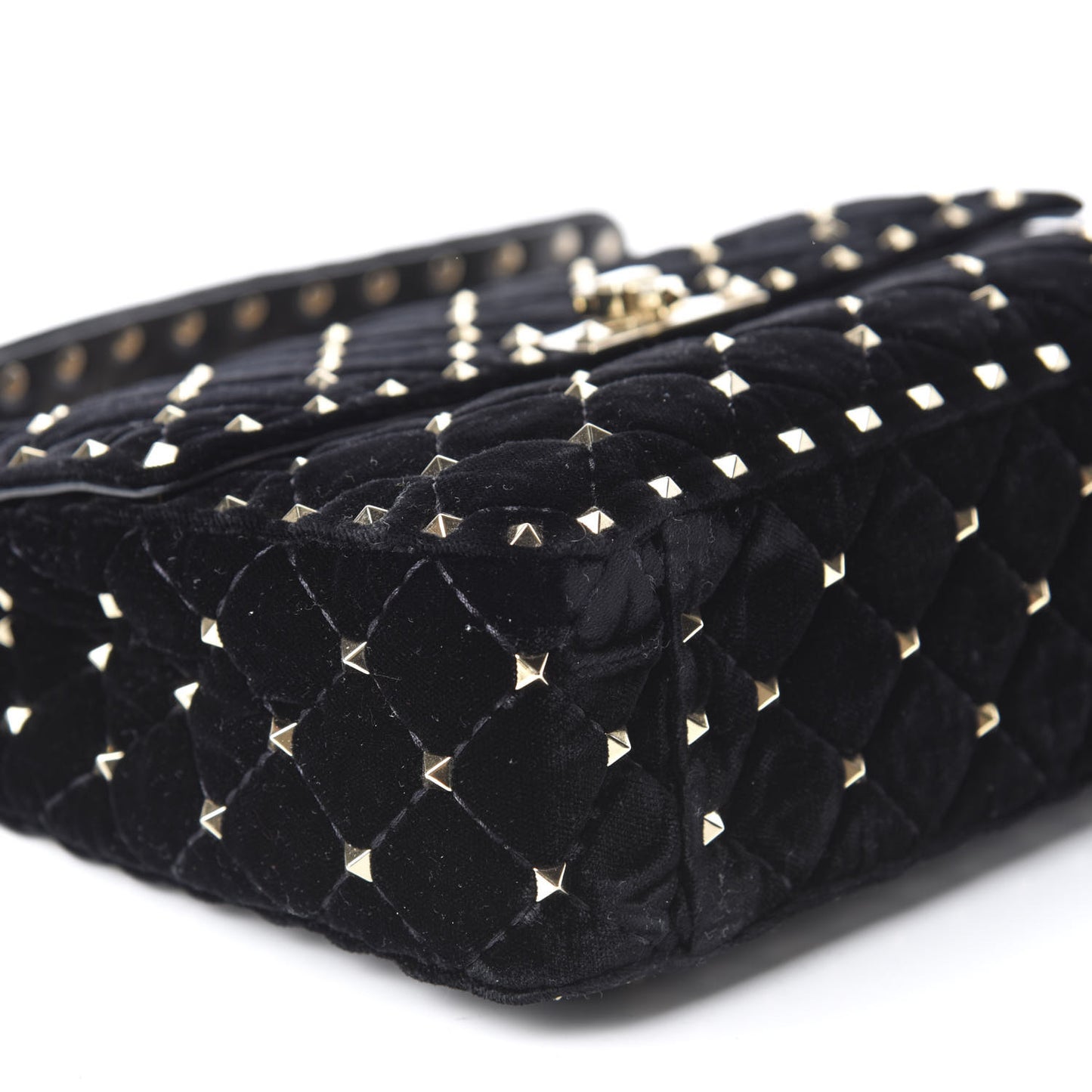Velvet Medium Rockstud Spike Shoulder Bag Black