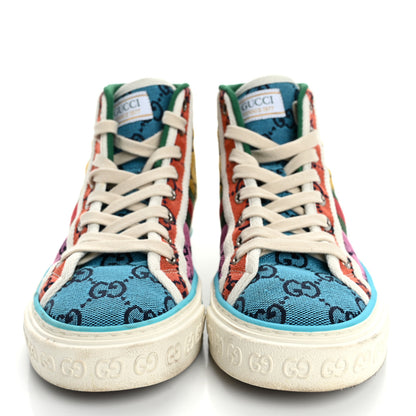 Gucci Monogram Multicolor Web Womens 1977 Tennis High Top Sneakers 36.5 Light Blue Mystic White Tangerine Pink Yellow Green Red 3 of 12