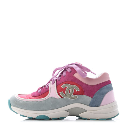 Chanel Nylon Calfskin Suede Womens CC Sneakers 36 Fuchisa Pink 1 of 8