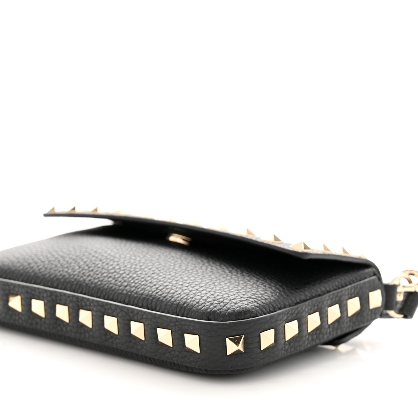Grainy Calfskin Rockstud Crossbody Pouch Black