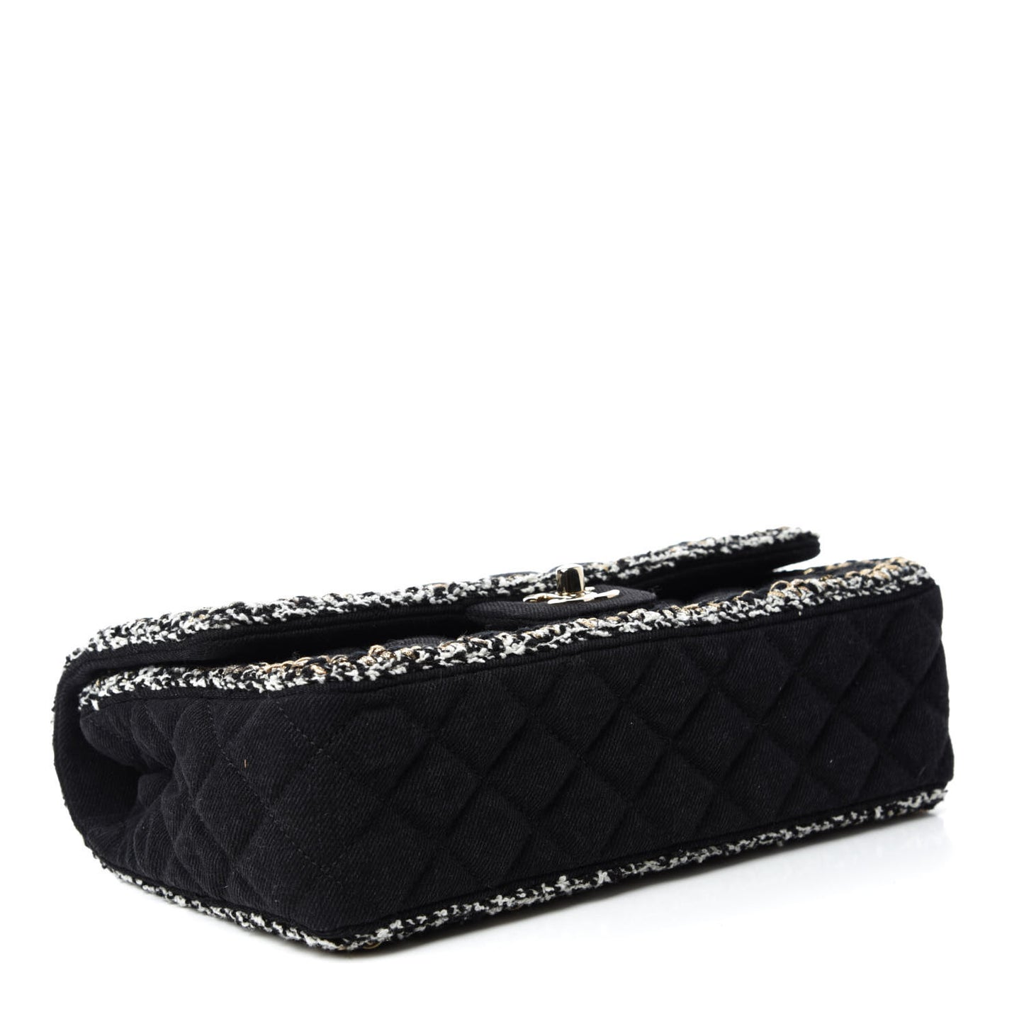 Denim Braided Medium Flap Bag Black
