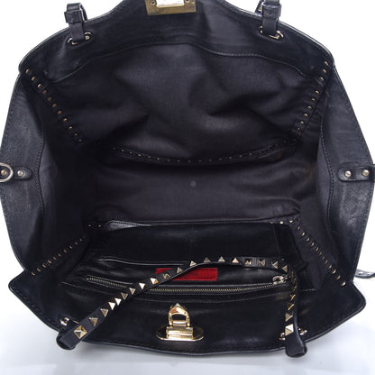 Valentino Garavani Vitello Medium Rockstud Tote Black 5 of 9