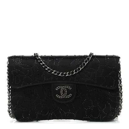 Chanel Satin Crystal Camellia Clutch On Chain Bag Black 1 of 4