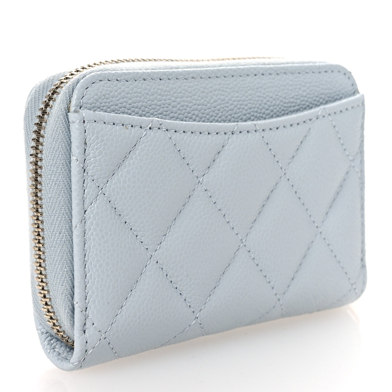 Chanel Caviar Quilted Zip Coin Purse Light Blue 3 of 8