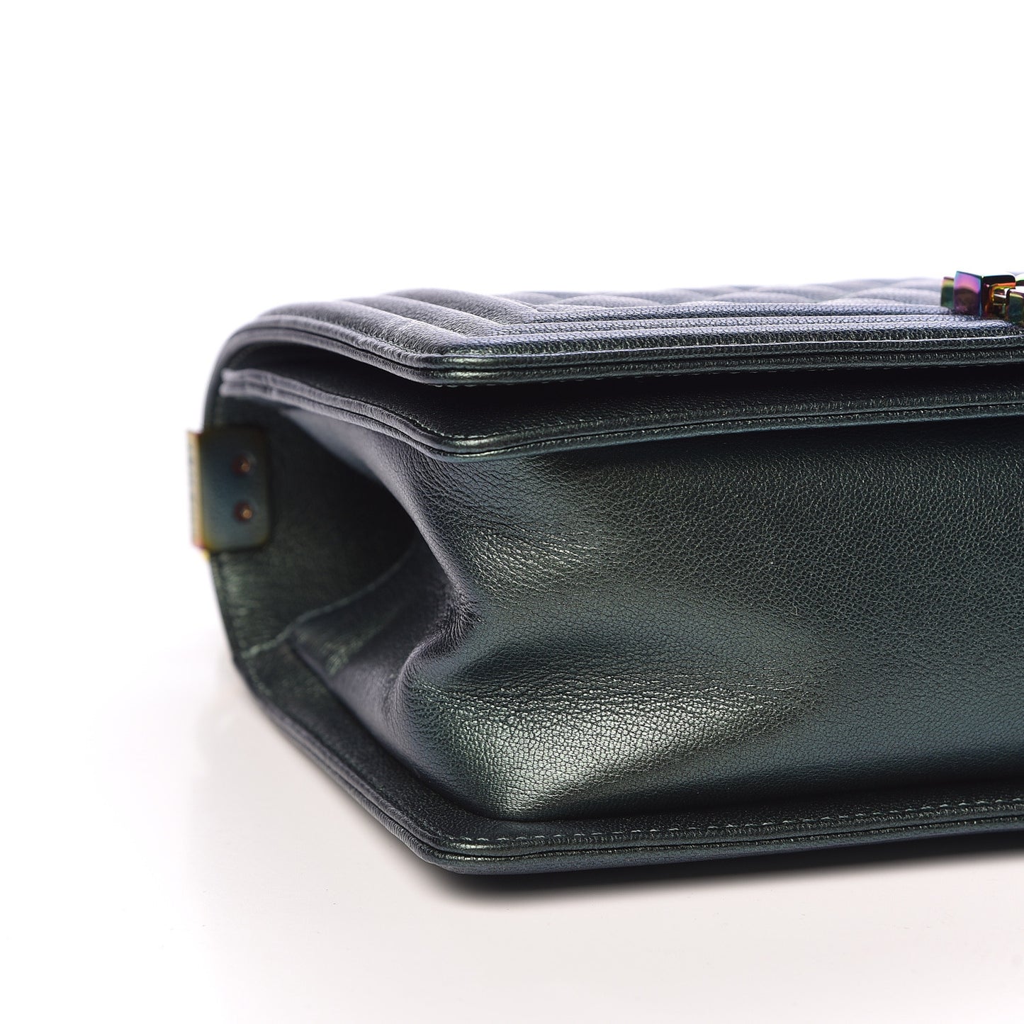 Iridescent Goatskin Quilted Medium Boy Flap Green