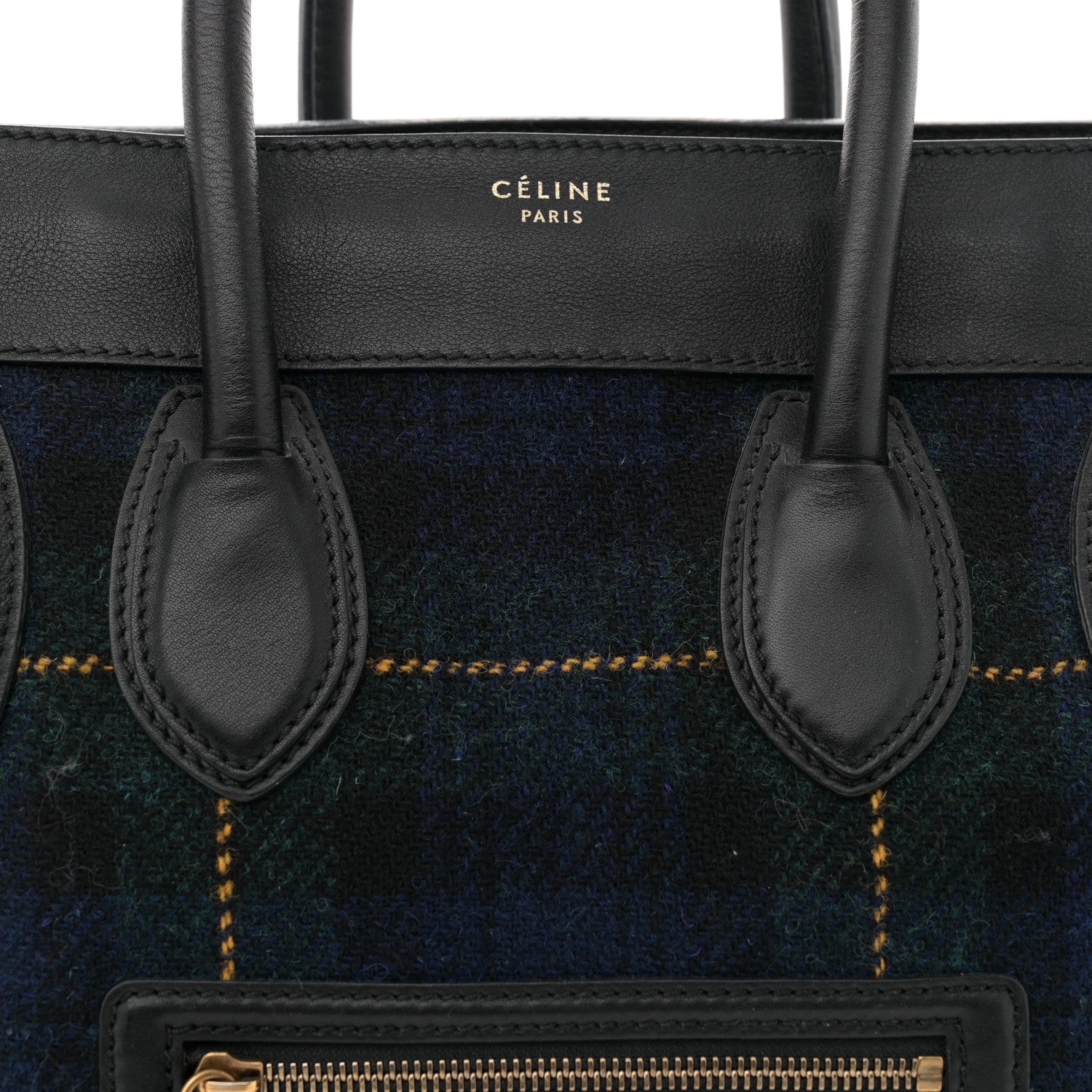 Celine Smooth Calfskin Tweed Tartan Mini Luggage Midnight 9 of 16