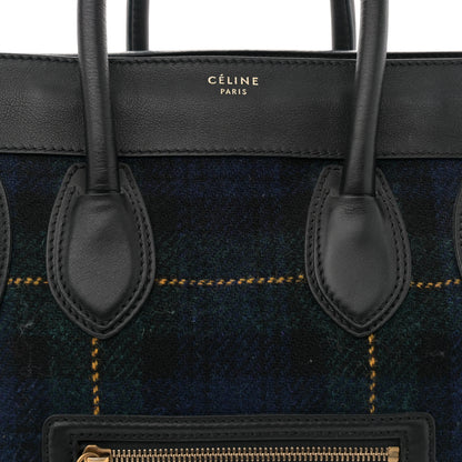Celine Smooth Calfskin Tweed Tartan Mini Luggage Midnight 9 of 16