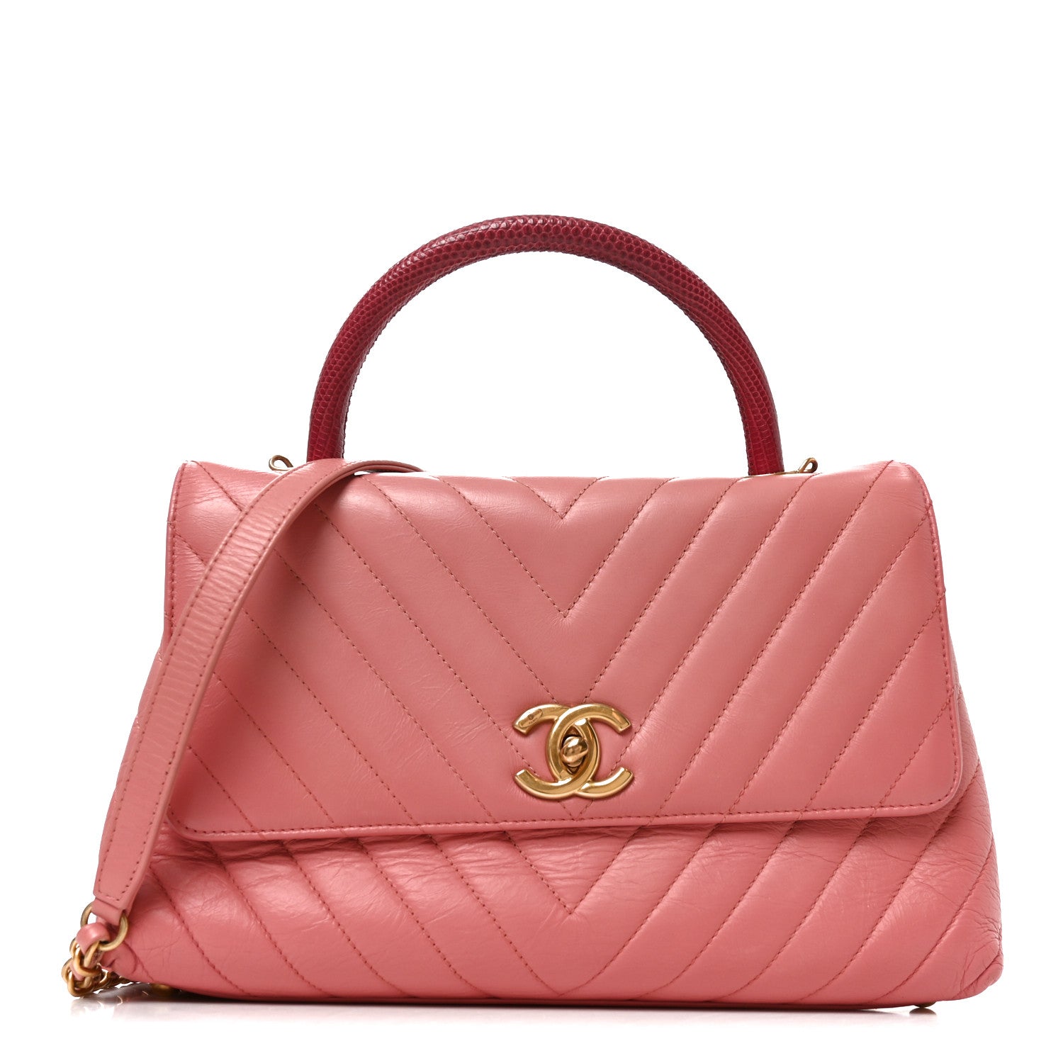 Chanel Calfskin Lizard Chevron Quilted Small Coco Handle Flap Pink 1 of 10