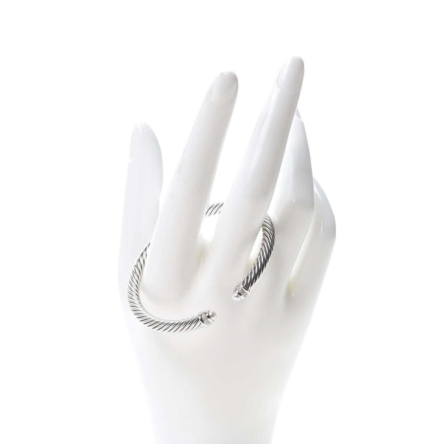 David Yurman Sterling Silver Diamond Pearl 5mm Cable Classics Bracelet 2 of 4