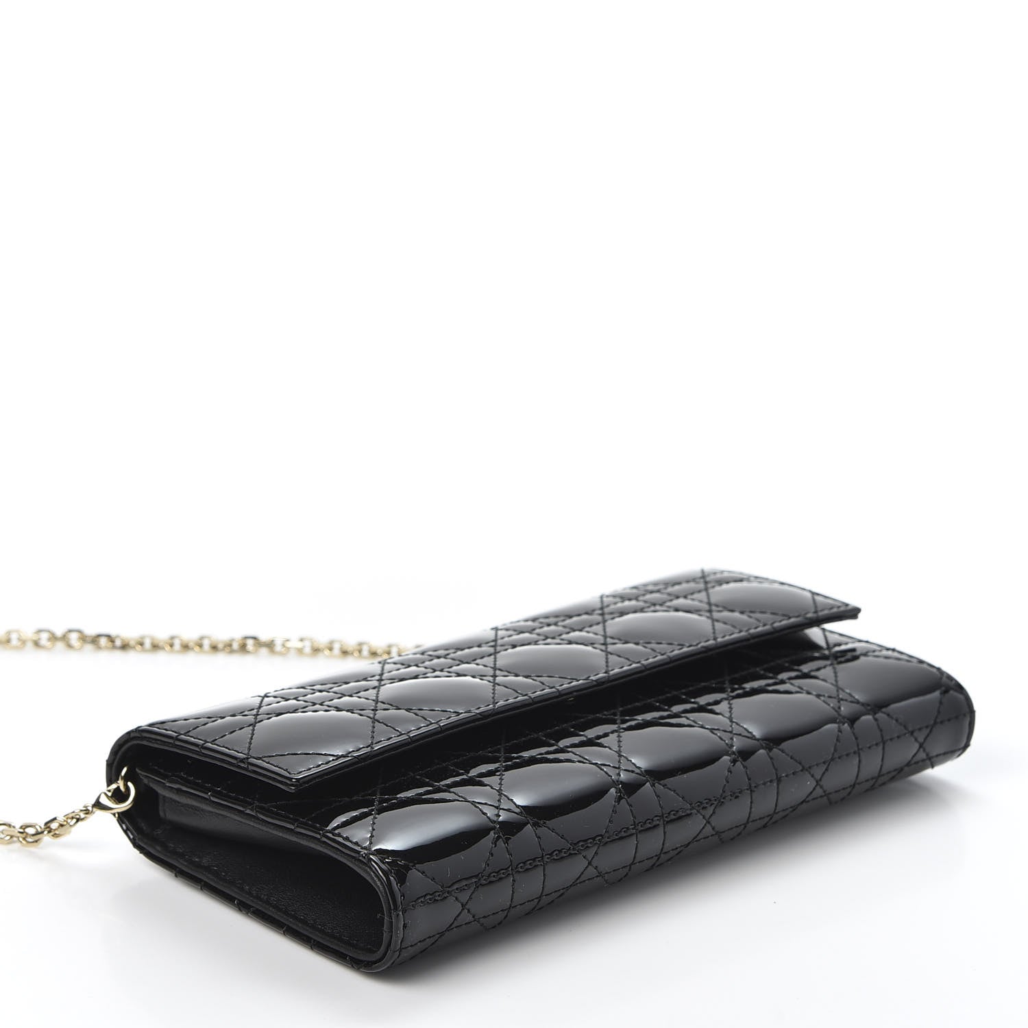 Christian Dior Patent Cannage Rendez-vous Chain Wallet Black 3 of 9