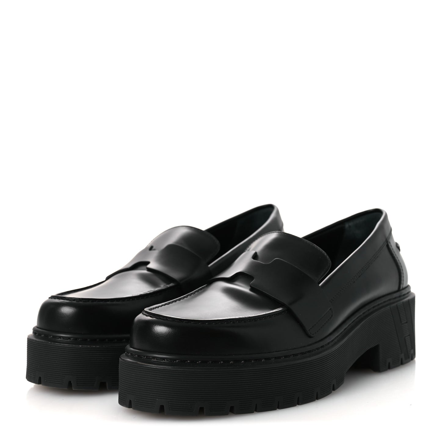 Glazed Calfskin Womens Hitch Loafers 38 Black
