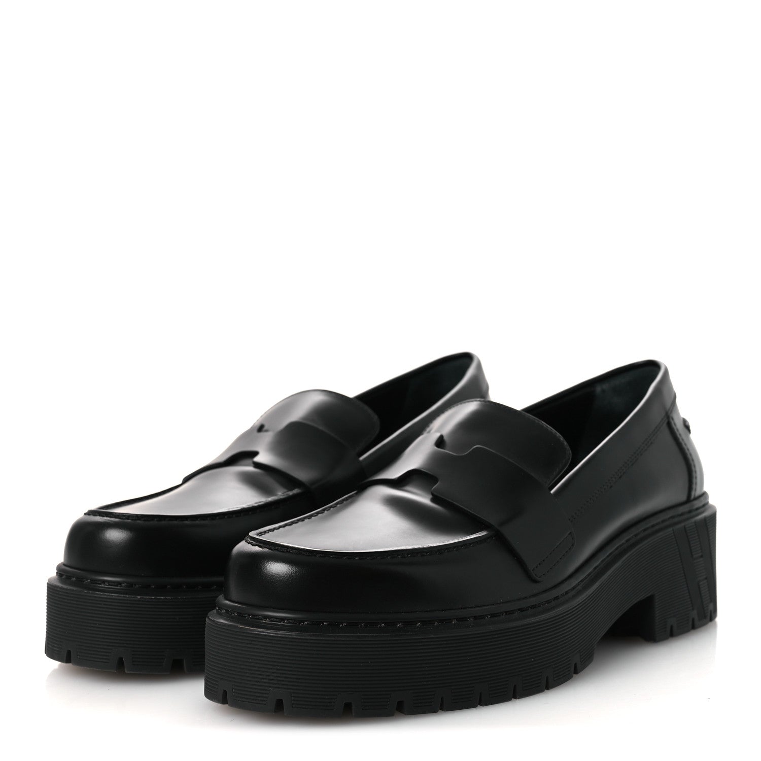 Hermes Glazed Calfskin Womens Hitch Loafers 38 Black 4 of 12