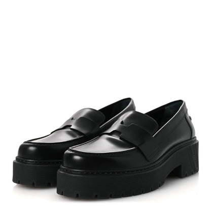 Hermes Glazed Calfskin Womens Hitch Loafers 38 Black 4 of 12