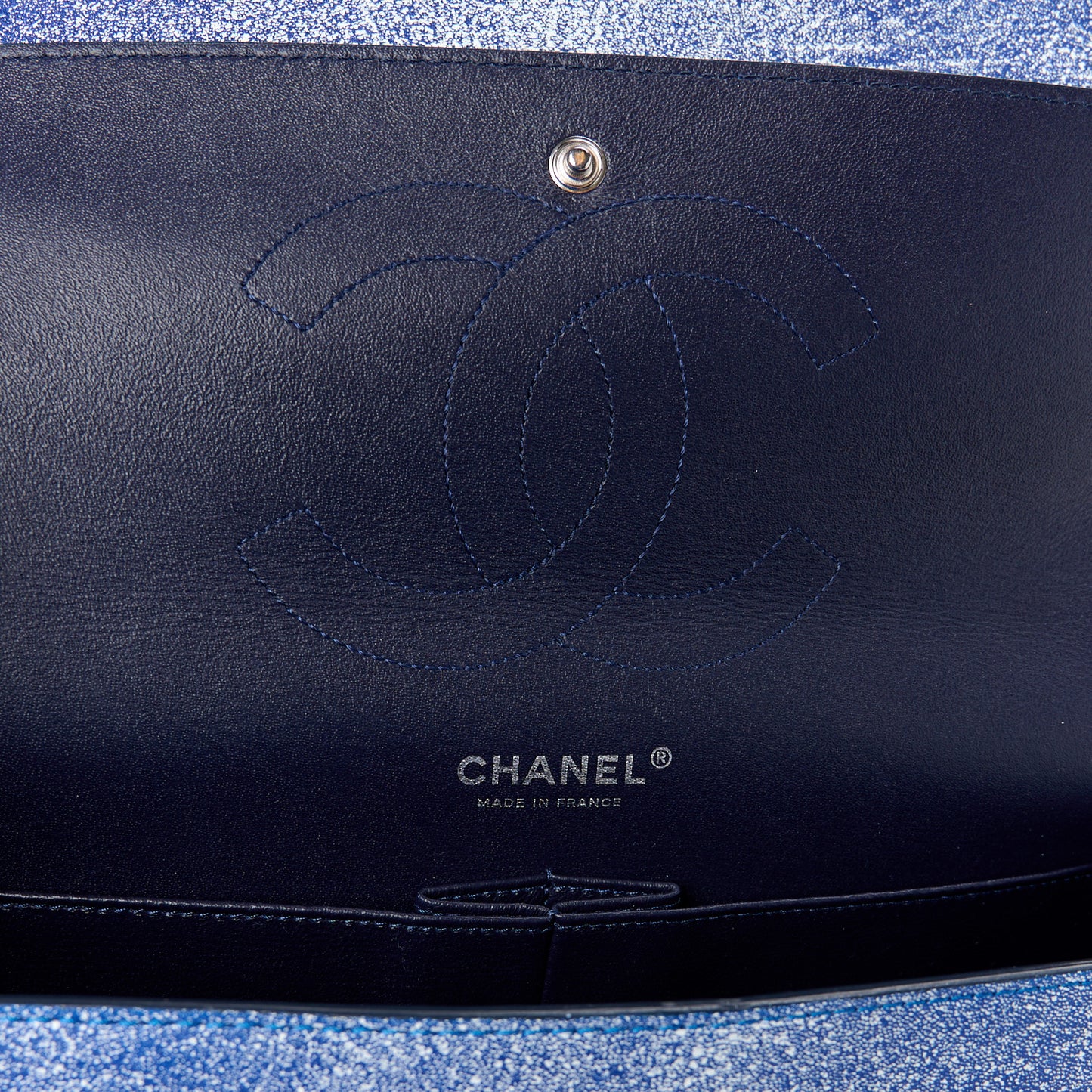 Crackled Calfskin Jumbo Double Flap Blue