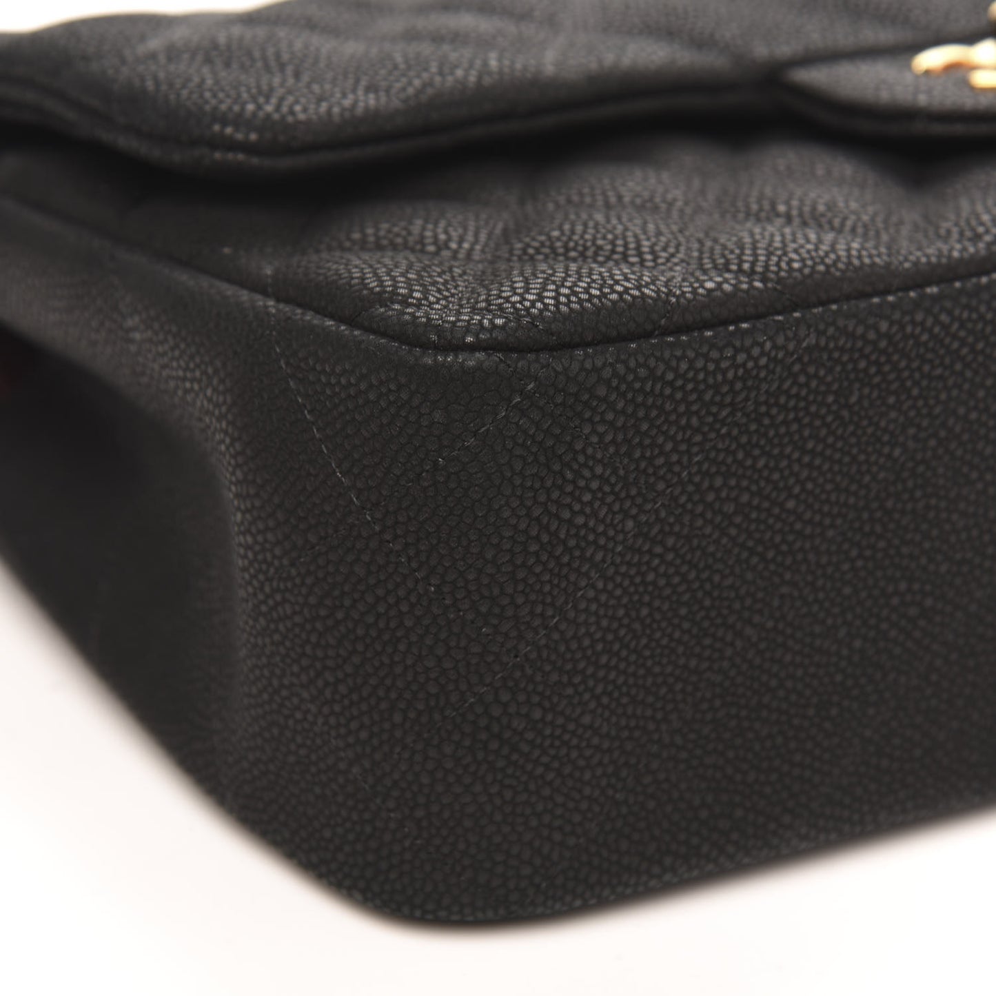 Iridescent Caviar Quilted Jumbo Double Flap Black