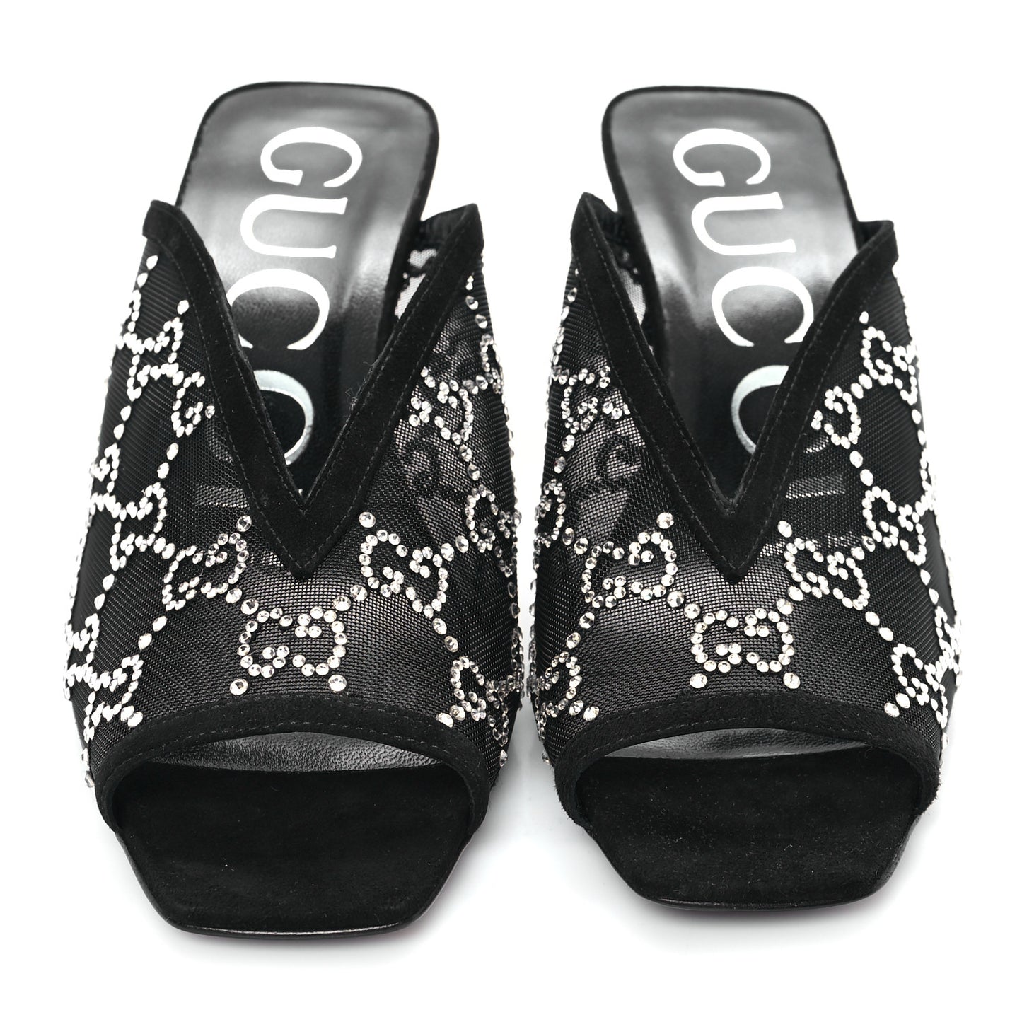 Tela Retino Kid Scamosciato Crystal GG Monogram Square G 95mm Slide Sandals 35 Black
