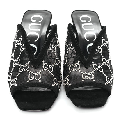 Gucci Tela Retino Kid Scamosciato Crystal GG Monogram Square G 95mm Slide Sandals 35 Black 3 of 9