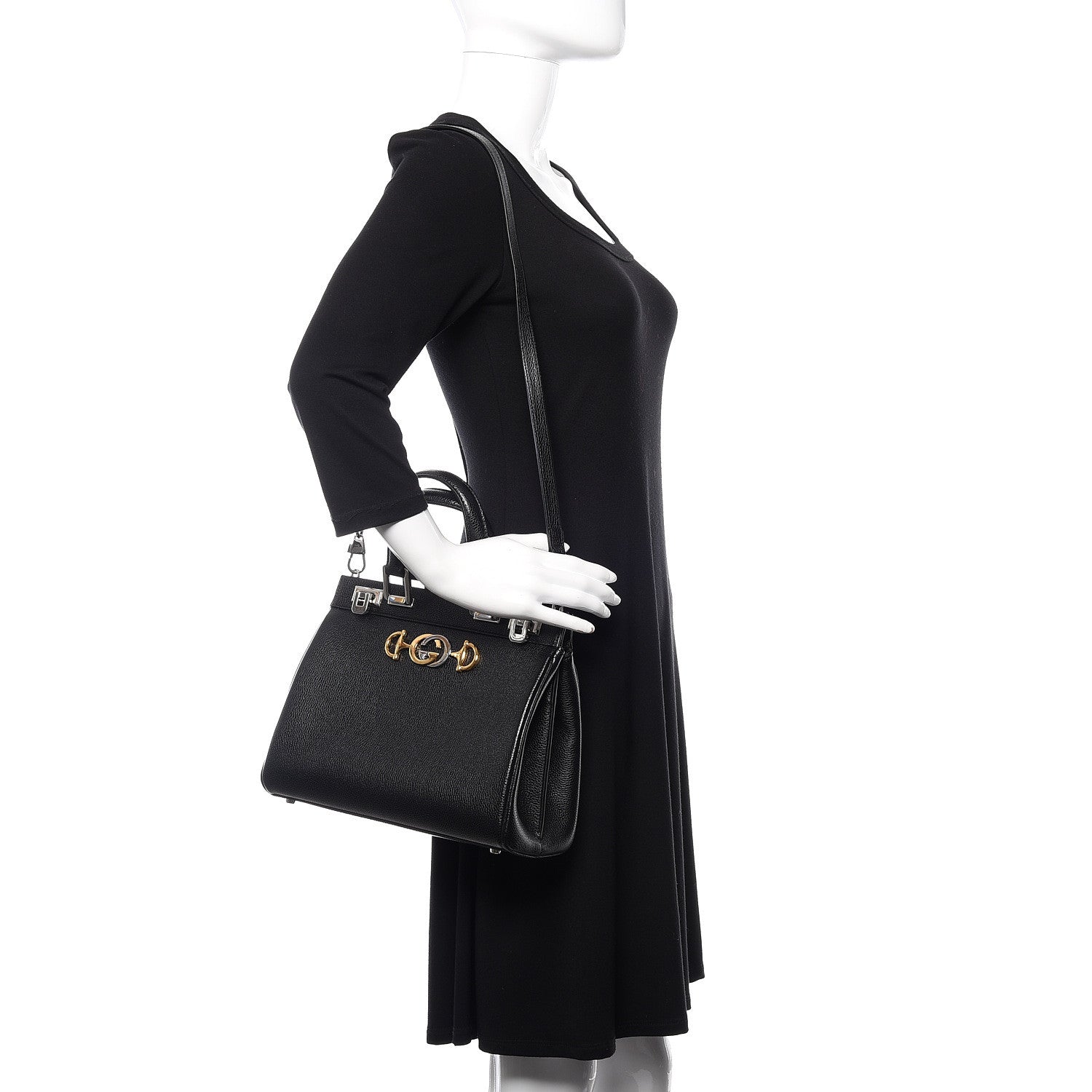 Gucci Grainy Calfskin Small Zumi Top Handle Bag Black 2 of 11