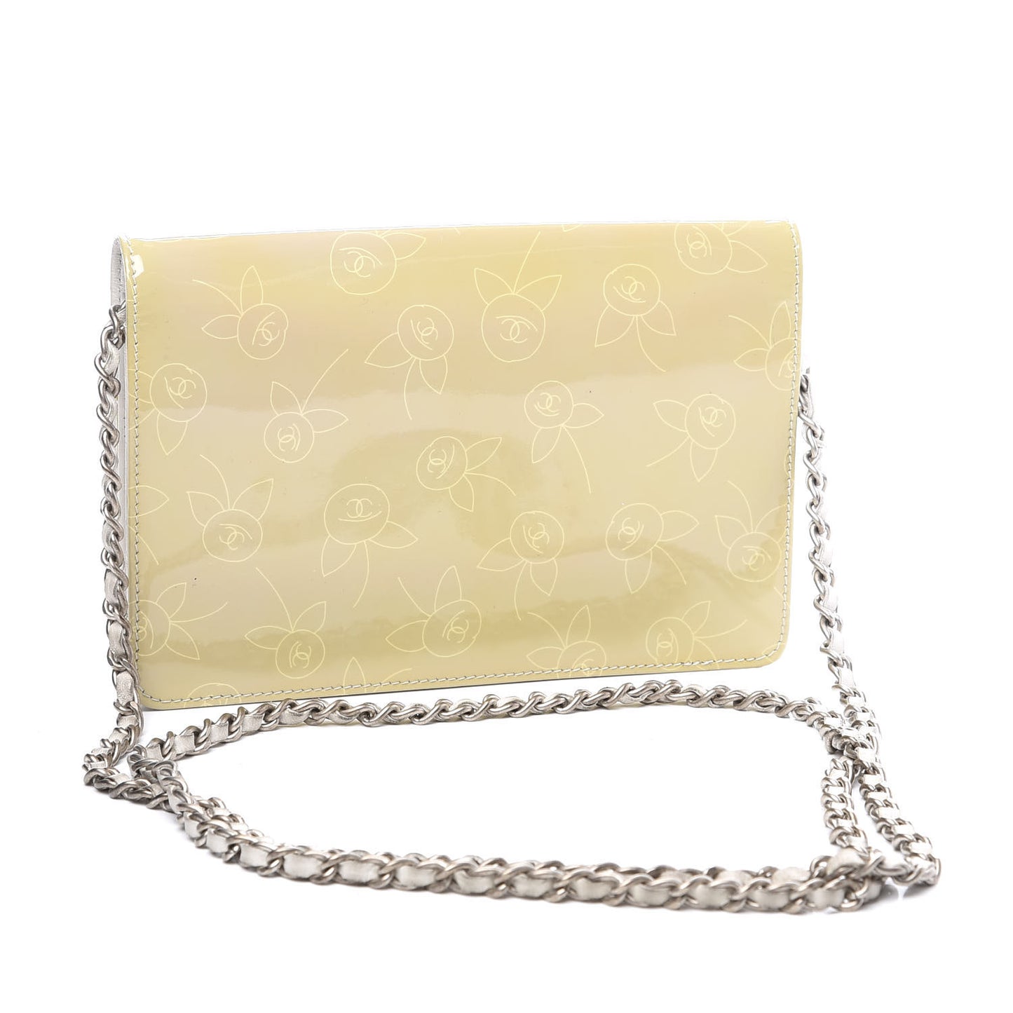 Patent Camellia Print Wallet On Chain WOC Gris Clair
