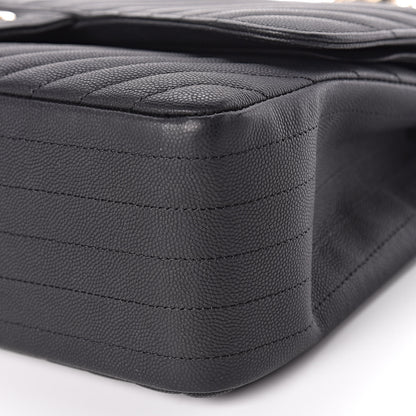 Chanel Caviar Chevron Quilted Jumbo Double Flap Black 13 of 15