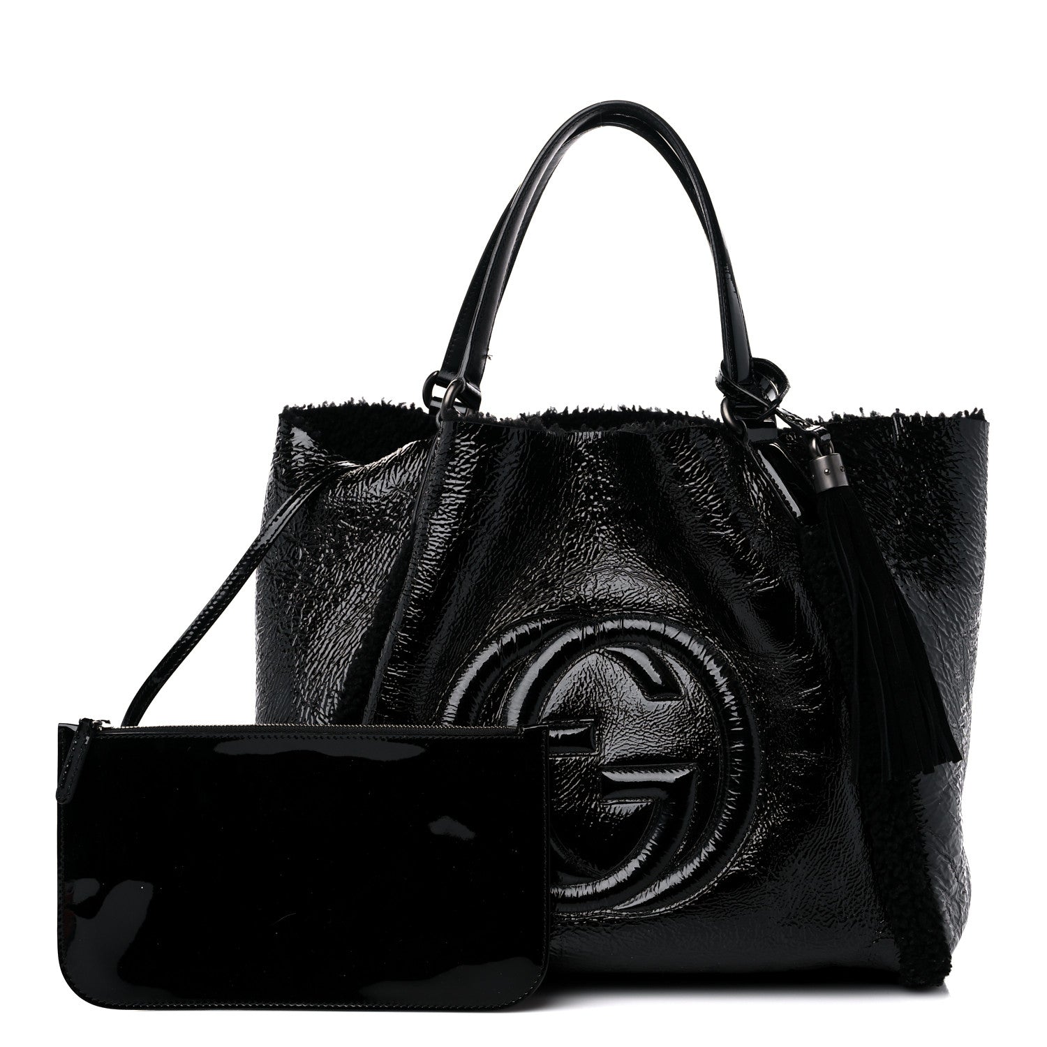 Gucci Patent Shearling Medium Soho Shoulder Bag Black 1 of 9