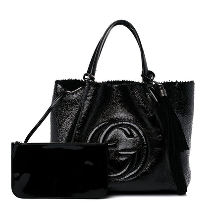 Gucci Patent Shearling Medium Soho Shoulder Bag Black 1 of 9