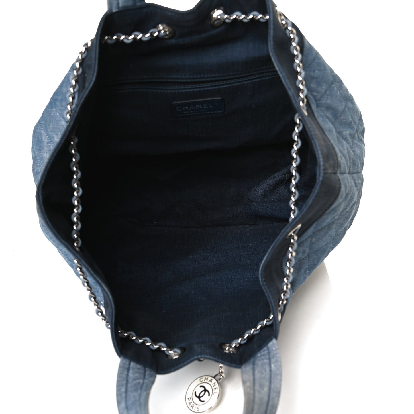 Denim Medallion Quilted Drawstring Bag Blue