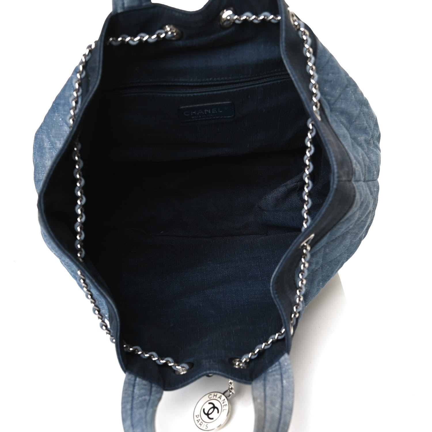 Chanel Denim Medallion Quilted Drawstring Bag Blue 5 of 14