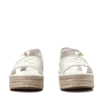Fendi Nappa FF Embossed Espadrille Platform Sandals 37 Snow 10 of 15
