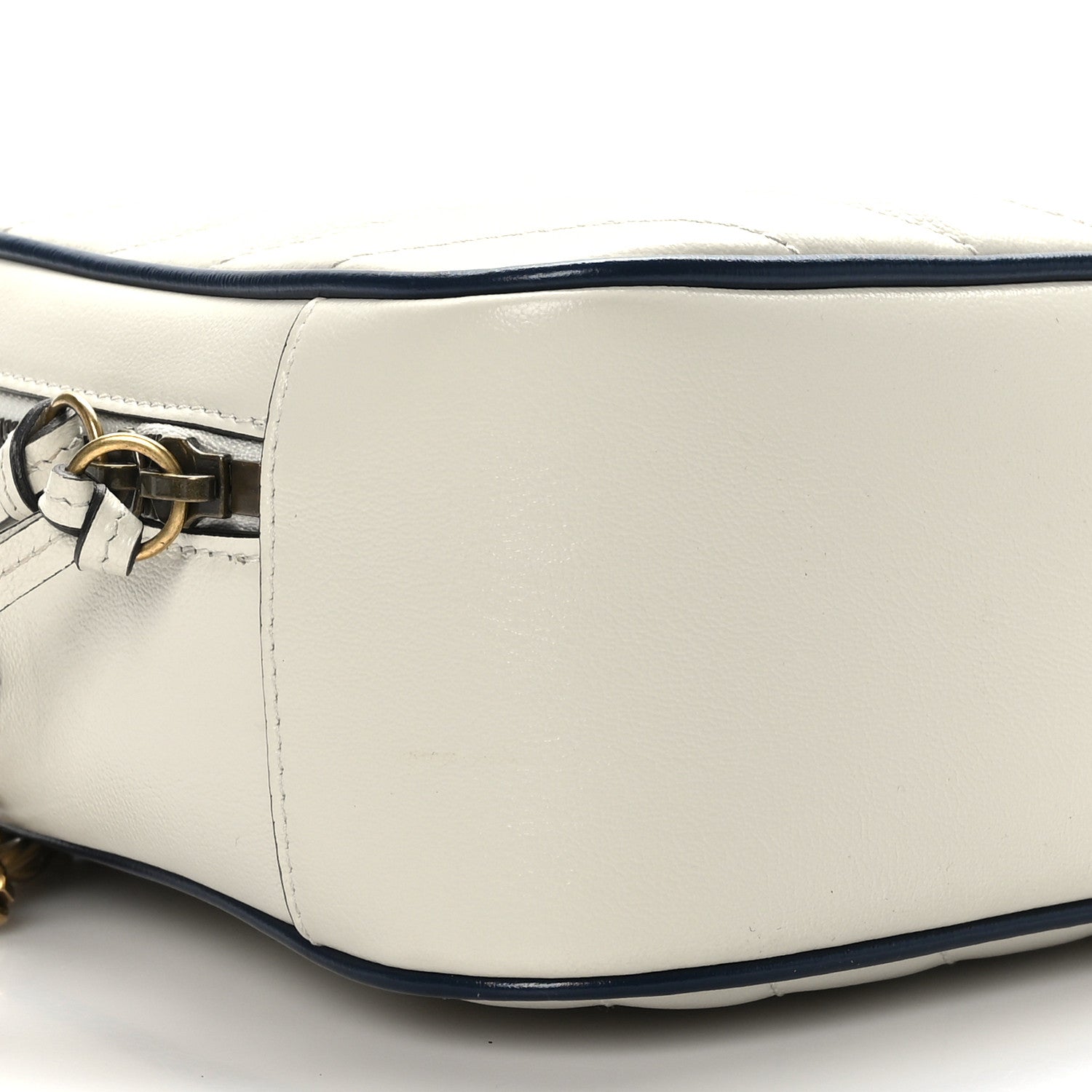 Gucci Vintage Effect Calfskin Matelasse Diagonal Small Torchon GG Marmont Bamboo Top Handle Shoulder Bag Mystic White Blue Agata 8 of 10