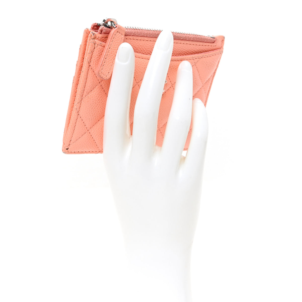 Chanel Caviar Quilted CC Zip Card Holder Orange 2 of 8