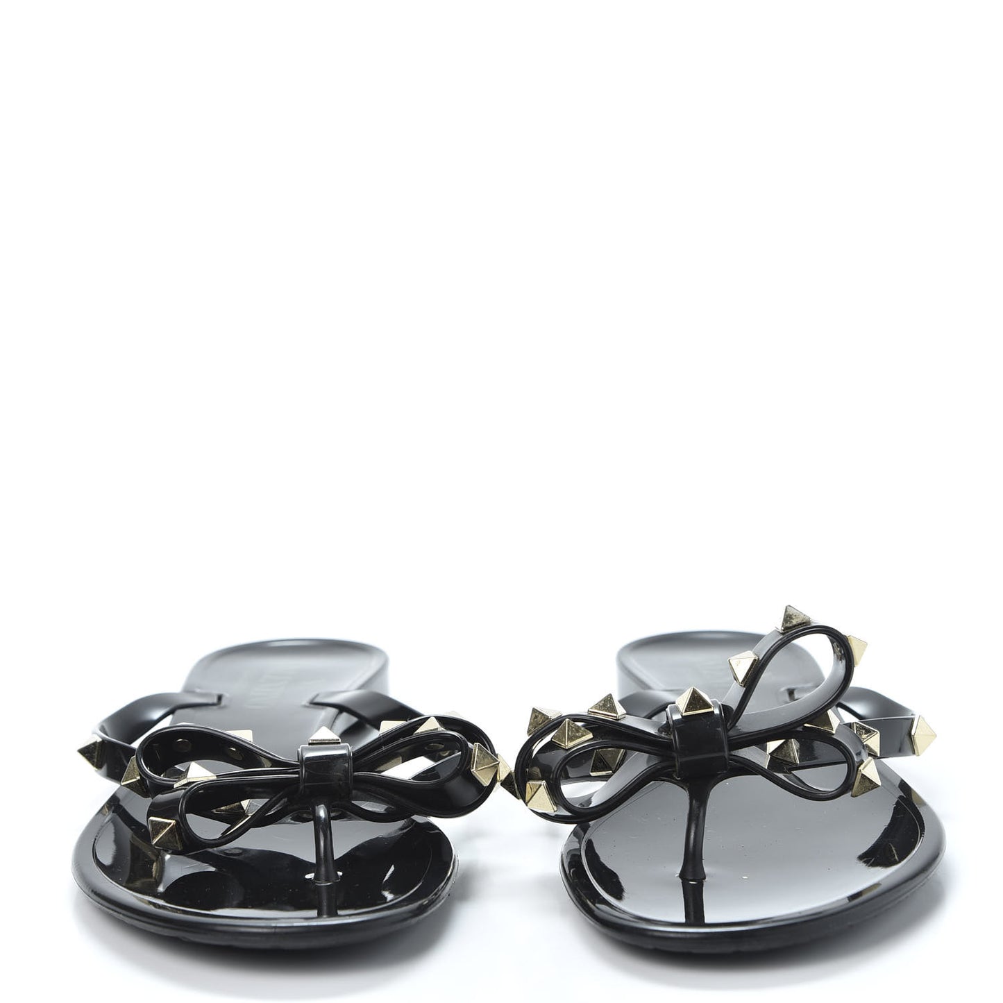 PVC Jelly Rockstud Bow Thong Sandals 37 Black