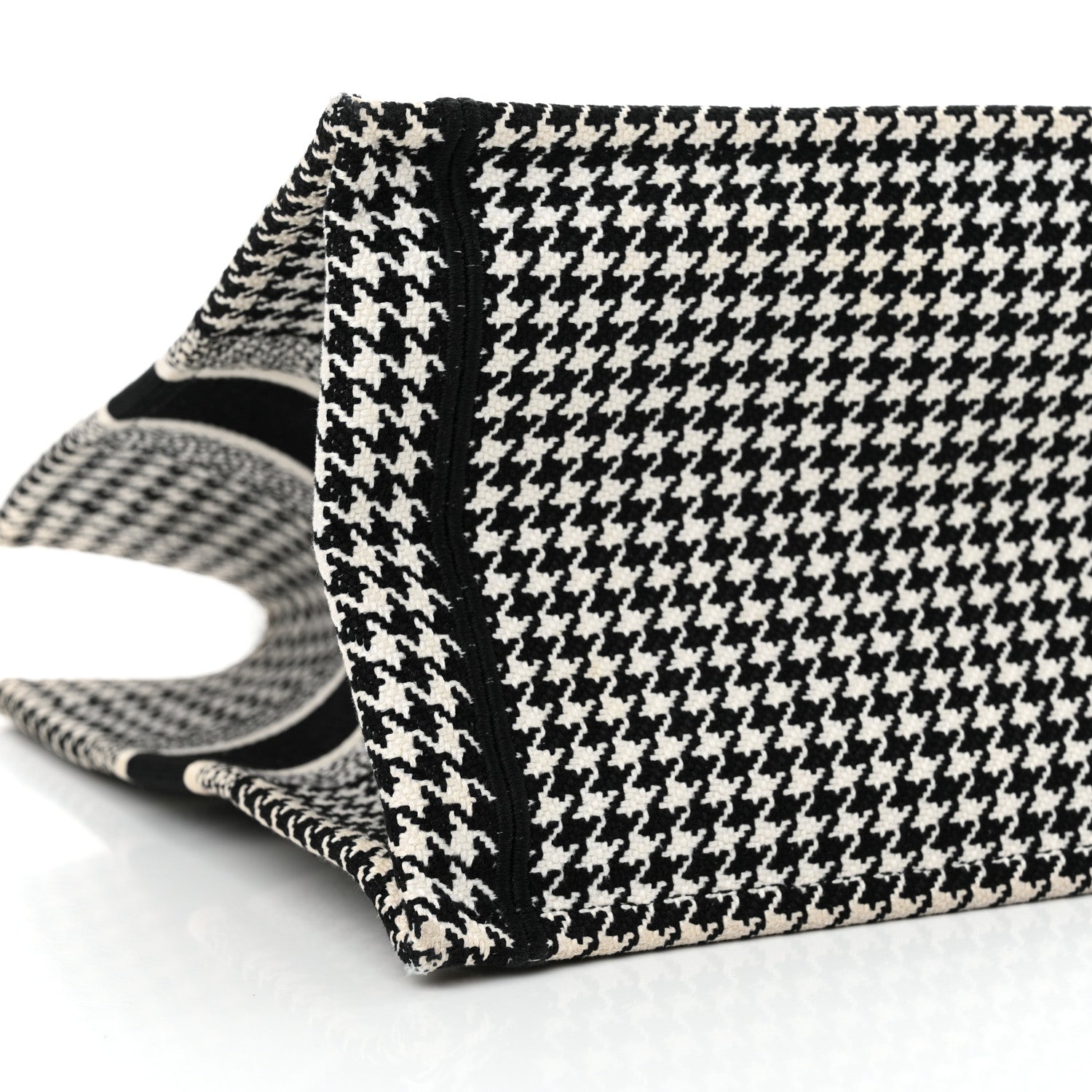 Christian Dior Canvas Houndstooth Embroidered Medium Book Tote Black White 9 of 17