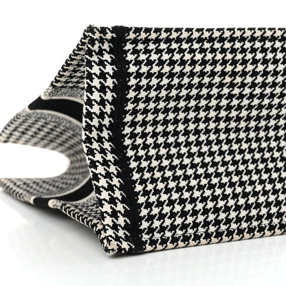 Christian Dior Canvas Houndstooth Embroidered Medium Book Tote Black White 9 of 17