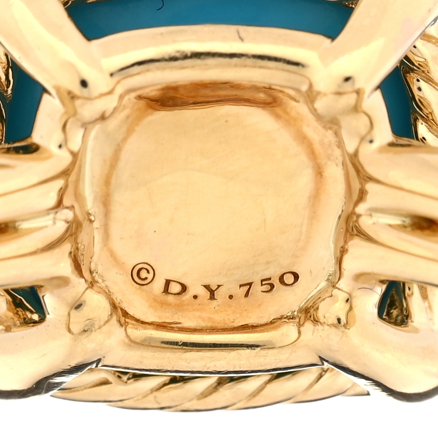 18K Yellow Gold Diamond Turquoise 14mm Chatelaine Ring 63 10.25