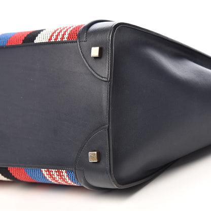 Celine Smooth Calfskin Striped Cotton Canvas Mini Luggage Navy Blue 12 of 14