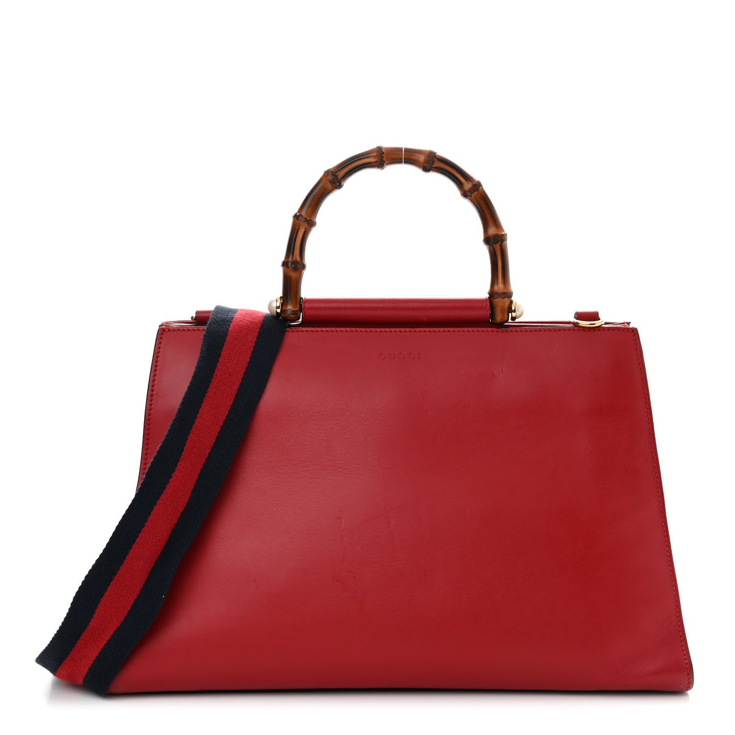 Gucci Nappa Bamboo Web Medium Nymphaea Top Handle Bag Hibiscus Red 1 of 19