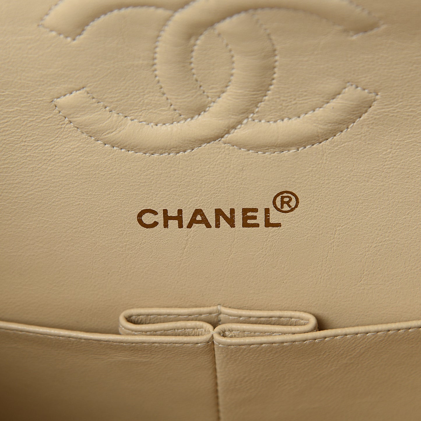 Lambskin Quilted Medium Double Flap Beige