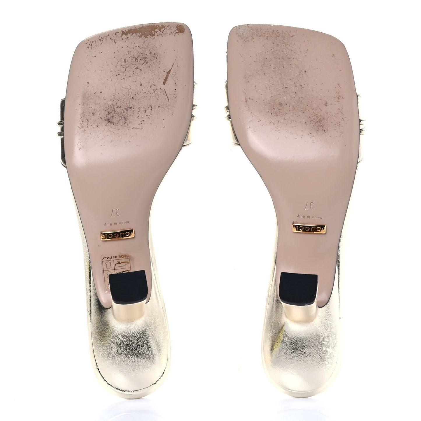 Metallic Nappa Dora Tiger Head Mid Heel Slide Sandals 37 Platino