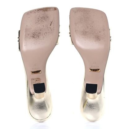 Gucci Metallic Nappa Dora Tiger Head Mid Heel Slide Sandals 37 Platino 4 of 7