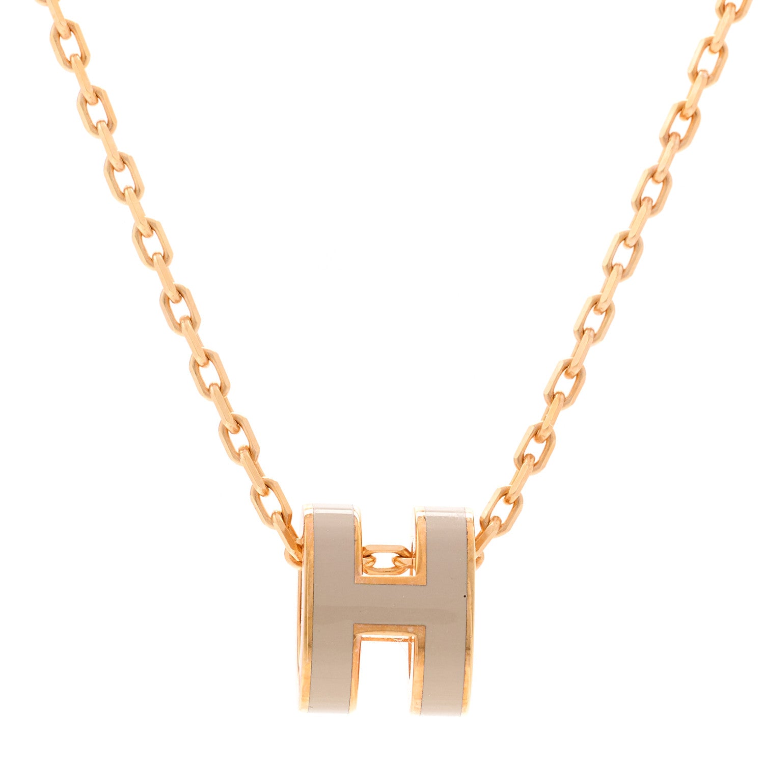 Hermes Lacquered Rose Gold Mini Pop H Pendant Necklace Marron Glace 4 of 7